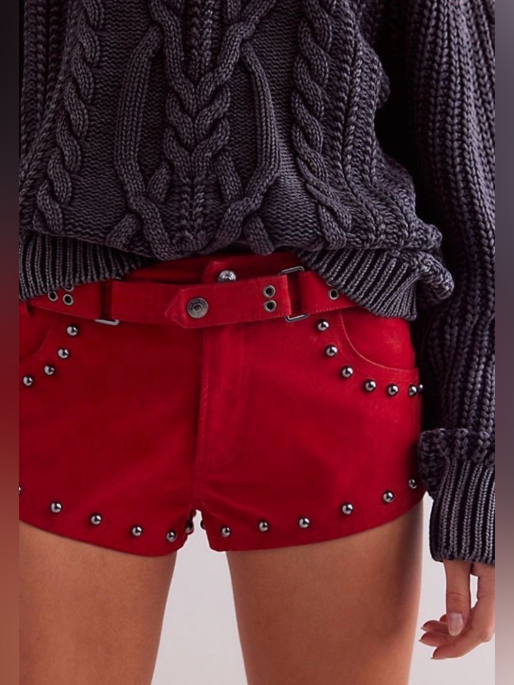 Free People We The Free The Cool Kid Red Vegan Suede Micro Shorts Women’s 6